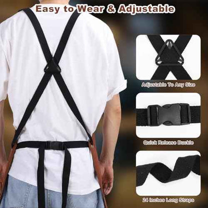 Welding Work Apron,Heat & Flames Proof Apron, Leather Welding Apron,24x36 Inches with 6 Pockets Adjustable Belt