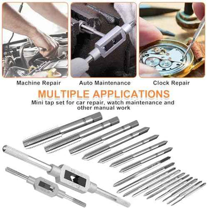Metric Tap Set 19Pcs, Tap and Die Set, Hand Screw Thread Taps Set, Mini Metric Plug Tap Screw Tap Drill Tap Drill Set Tapping tool M1-M3.5 M4 M5 M6 M8 M10 M12 with 2 Adjustable Tap Wrench Tool