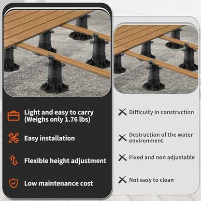10Pack Adjustable Deck Pedestal - Floor Lift Deck Support Raising Platform Height from 2-3/8" to 5-1/2" Black