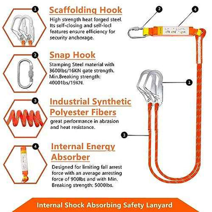 Full Body Safety Harness Tool Fall Protection£¬OSHA/ANSI Compliant,ASTM F1774certified | INTERNAL Shock Absorbing Lanyard£¨Orange£©