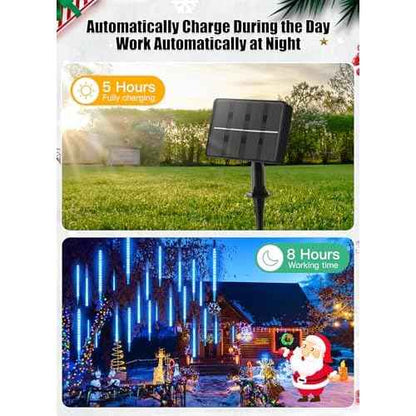 Minetom Solar Meteor Shower Lights 20 Tubes 16 Inch 720 LED Solar Christmas Lights Outdoor Waterproof, Snow Cascading String Lights for Outside Christmas Halloween House Tree Decoration, Blue