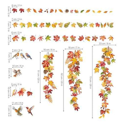 decalmile Autumn Maple Leaves Wall Decals Fall Hanging Vine Birds Wall Stickers Bedroom Living Room Sofa TV Background Wall Decor