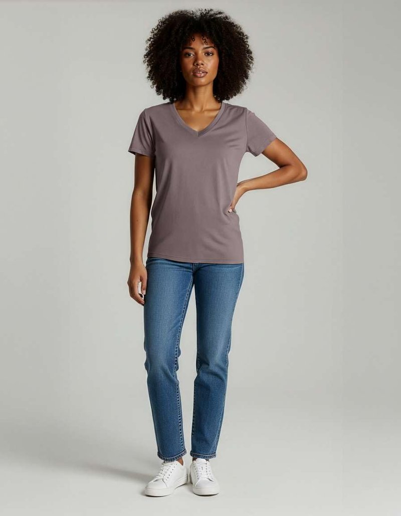 Real Essentials 4 Pack: Women's Classic-Fit Cotton Short-Sleeve V-Neck T-Shirt (Available in Plus Size)