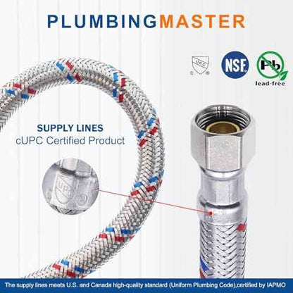 [10-Pack] PLUMBINGMASTER Faucet Hose,Faucet Supply Lines (3/8" Comp x 1/2" FIP), Certified Safe Supply Lines for Bathroom Faucet (24 inch)
