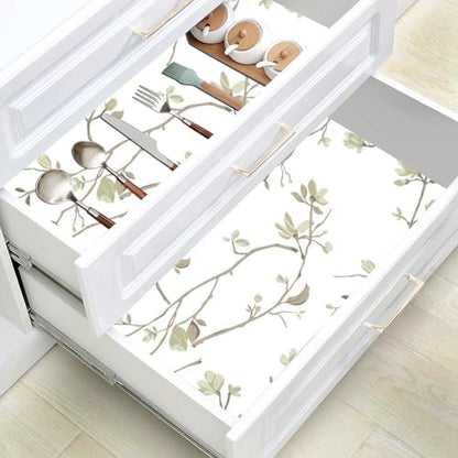 Modern Floral Peel and Stick Wallpaper Boho Green Leaf Branches Contact Paper for Cabinets Self-Adhesive Removable Wallpaper for Bedroom Farmhouse Contact Paper for Bathroom Waterproof 17.5" x 118"