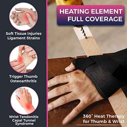 Hand Heating Pad for CMC Joint Thumb Arthritis, Heated Wrap Brace Splint Provides Support and Compression for Right Left Hand. Helps Men Women with Carpal Tunnel Relief, Wrist Pain, Tendonitis