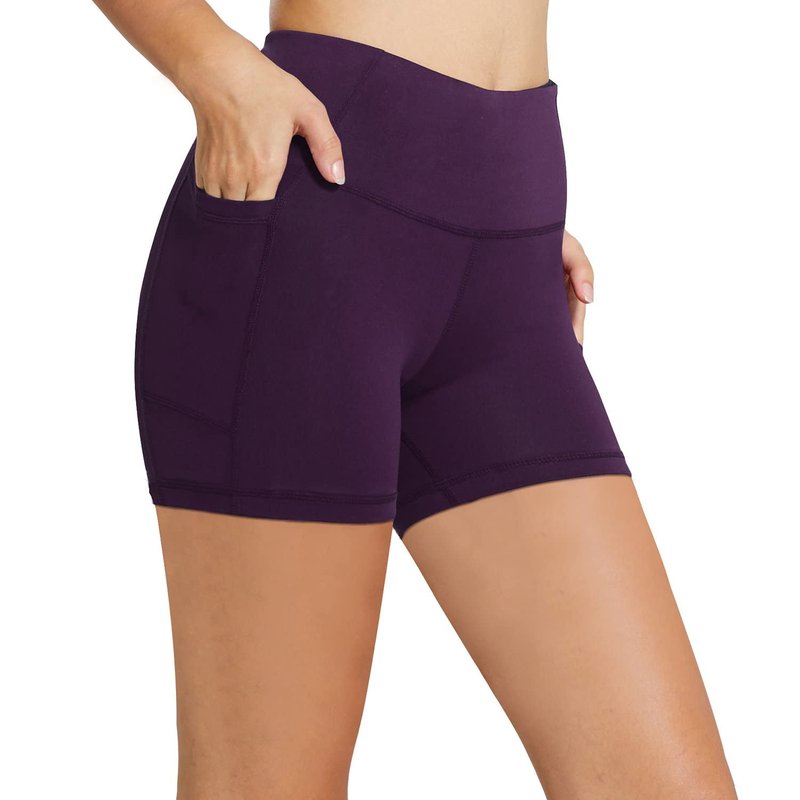 baleaf Biker Shorts Women Yoga Gym Workout Spandex Running Volleyball Tummy Control Compression with Pockets 5" Purple L