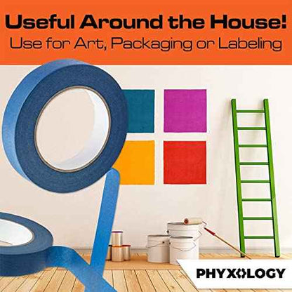 No-Residue 1 Inch, 60 Yard Blue Painters Tape 1 Pk. Easy-Tear, Pro-Grade Removable Masking Tape Great for Home, Office, Commercial Contractor. Clean, Drip-Free Painting w/Wide Crepe Paper Rolls