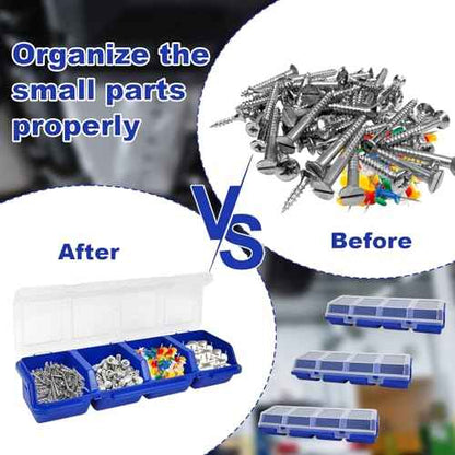 6Pcs Screw Organizers Storage Bins with Lids, Plastic Stackable Hardware Organizer Box for Garage Nails Craft Tool Organizing, Tool Cart Cabinet Workbench Drawers with Compartment Bolt Organizer, Blue