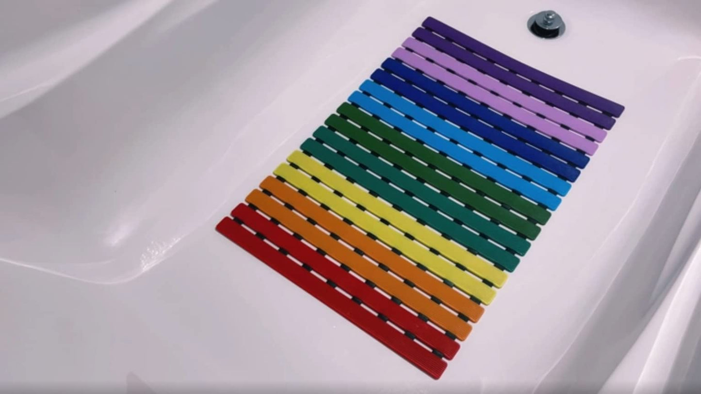 LuxurYou Non Slip Bathtub Mat | Double-Layered Shower Floor Mat with Suction Cups | EZ-Dry Construction | Non-Toxic, BPA, Latex, Phthalate, PVC Free (Rainbow)