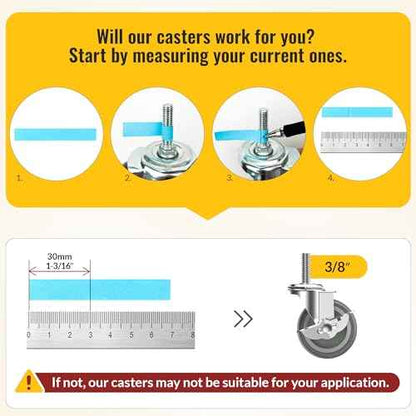 HOLKIE Caster Wheels 3 inch Locking Casters Set of 12, Threaded Stem 3/8" -16 x 1-1/2" (Diameter 3/8", Length 1-1/2") Swivel Heavy Duty Castors Gray
