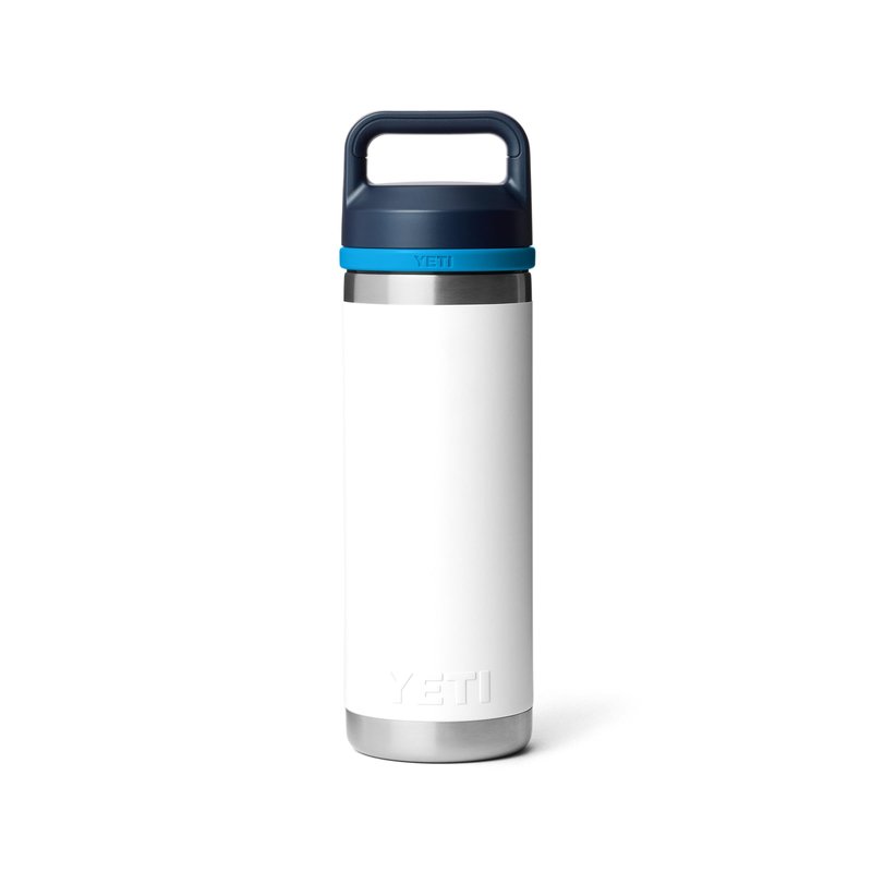 YETI Rambler 18 oz Bottle, Leakproof, Vacuum Insulated, Stainless Steel with Chug Cap, White/Blue