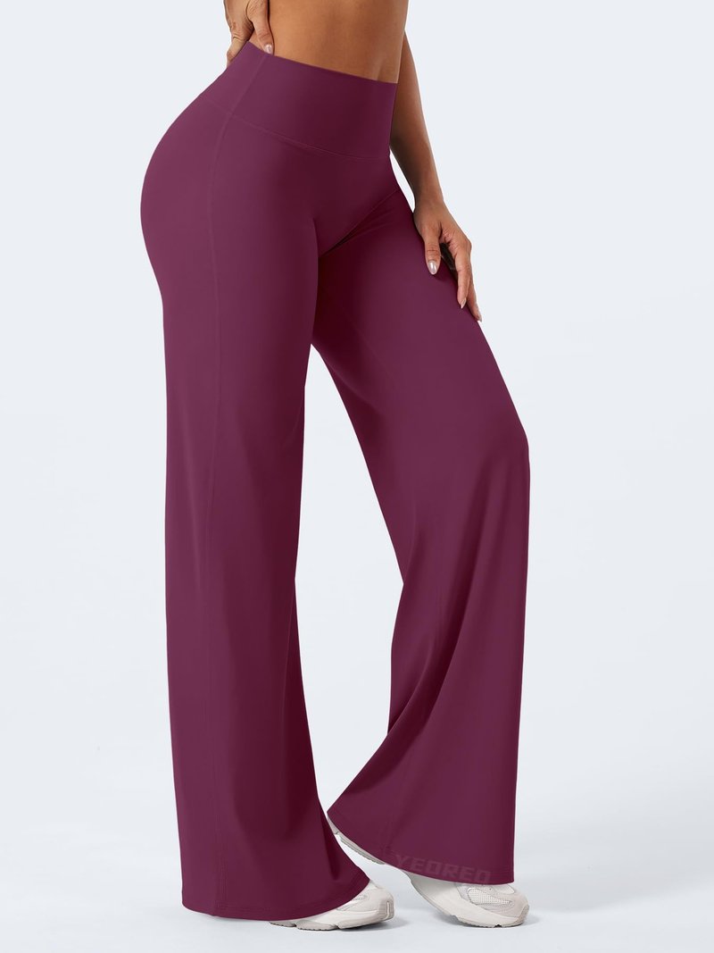 YEOREO Workout Leggings Womens No Front Seam Straight Leggings 33" High Waist Buttery Eddiy Gym Yoga Pants Black Cherry XL