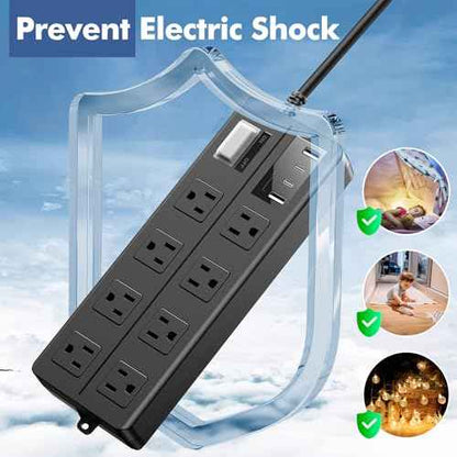 VNJ Outdoor Power Strip with 8AC Outlets + 4USB Ports, IPX6 Waterproof Surge Protector, Safety Lock Design and ETL-Certified Cables, 15FT Extension Cord for Home, Garden, and Commercial Use