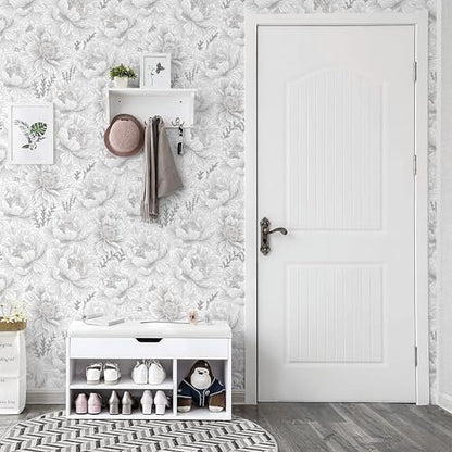 GloryTik Floral Peel and Stick Wallpaper Boho Grey and White Contact Paper Modern Self Adhesive Removable Wall Paper for Bedroom Bathroom Cabinets Renter Friendly Wallpaper Vinyl Roll 17.3" X 197"