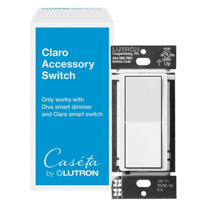 Lutron Caseta Smart Claro Accessory Switch for 3 way – For use only with Diva Smart Dimmer or Claro Smart Switch, DVRF-AS-WH, White