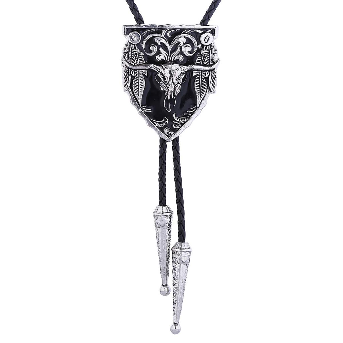 Popeoiuh Vintage Bolo Tie for Men Women Western Cowboy Leather Necktie Handmade Bolotie Cowboy Bull Head Shield Shape Bola Tie