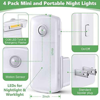 Enhon 6 Pack Emergency Power Failure Night Lights, Motion Sensor Night Light, Automatic Dusk to Dawn, Emergency Lights for Home, Bedrooms, Hallways, Black Outs, Rechargeable