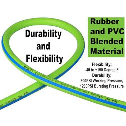 Hybrid Lead-in Air Hose 3/8 In. x 3 ft, Lightweight, Flexible, Durable Air Compressor Hose with Aluminum Universal Quick Coupler and Industrial Plug, Green Blue