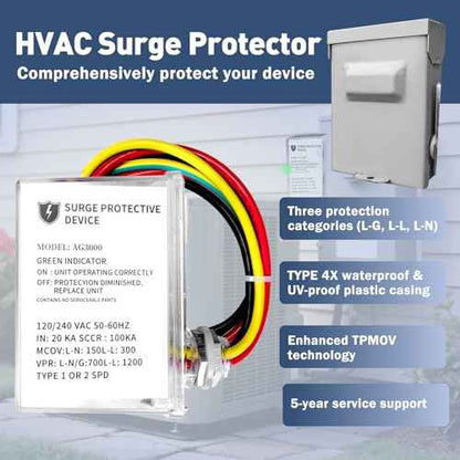 AG3000 HVAC Surge Protector 120/240V ? Universal Mini Split Surge Protective Device with TPMOV Technology, Type 4X Watertight Enclosure, LED Status Indicator, Comprehensive Surge Protection
