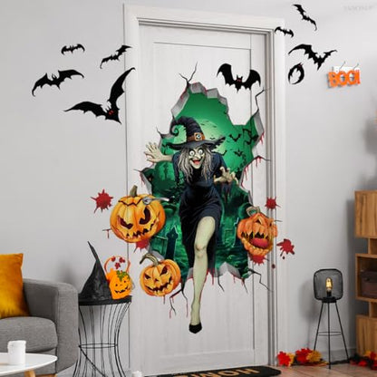 Halloween Wall Decals Gothic Witch Bat Pumpkin Wall Stickers Halloween Horror Wall Decor Removable Vinyl Peel and Stick Wallpaper for Bedroom