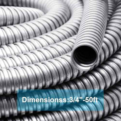 50 ft 3/4 Inch Reduced Wall Flexible Metal Conduit, Galvanized Steel Outdoor Electrical Conduit for Greenfield Wiring, Cable Management