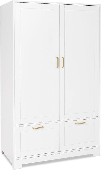 VINGLI 35" Wide White Armoire Wardrobe Closet with Adjustable Shelves and Drawers, Freestanding Closet Wardrobe Cabinet, Bedroom Armoires and Wardrobes with Doors for Kids' Room, Dorm