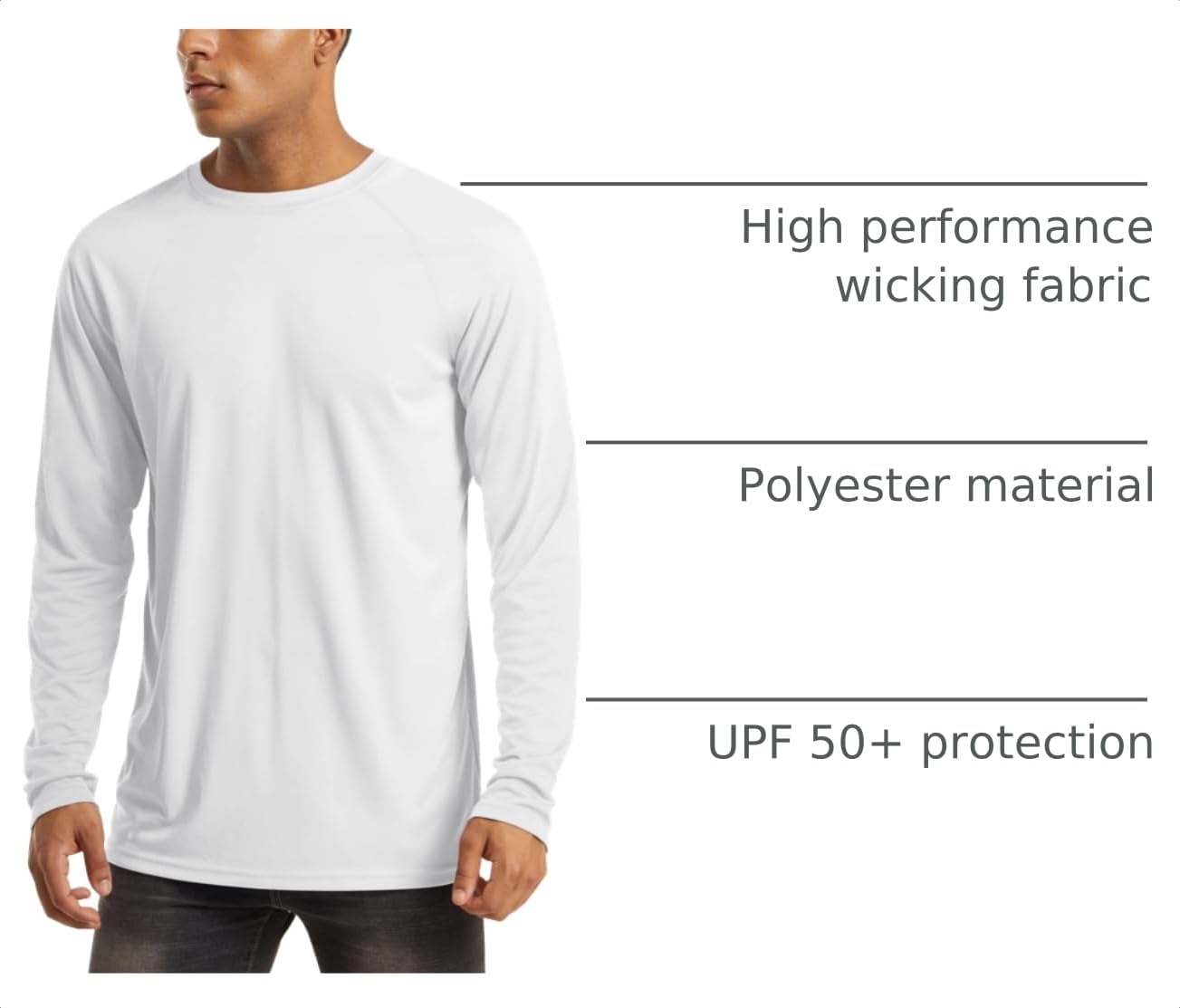 MAGCOMSEN Men's Long Sleeve Shirt for Men UV Shirts Quick Dry UPF 50 Athletic Sun UV Protection Rash Guard Swim Shirt White