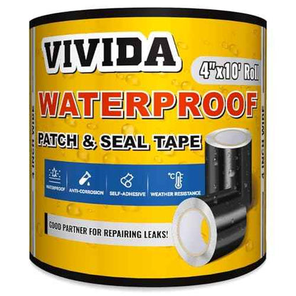 VIVIDA Waterproof Patch and Seal Tape, 4" ¡¿ 10' Waterproof Tape for Outdoor Use, Underwater Leaks Repair for Pool, Plumbing, Black, 1 Roll