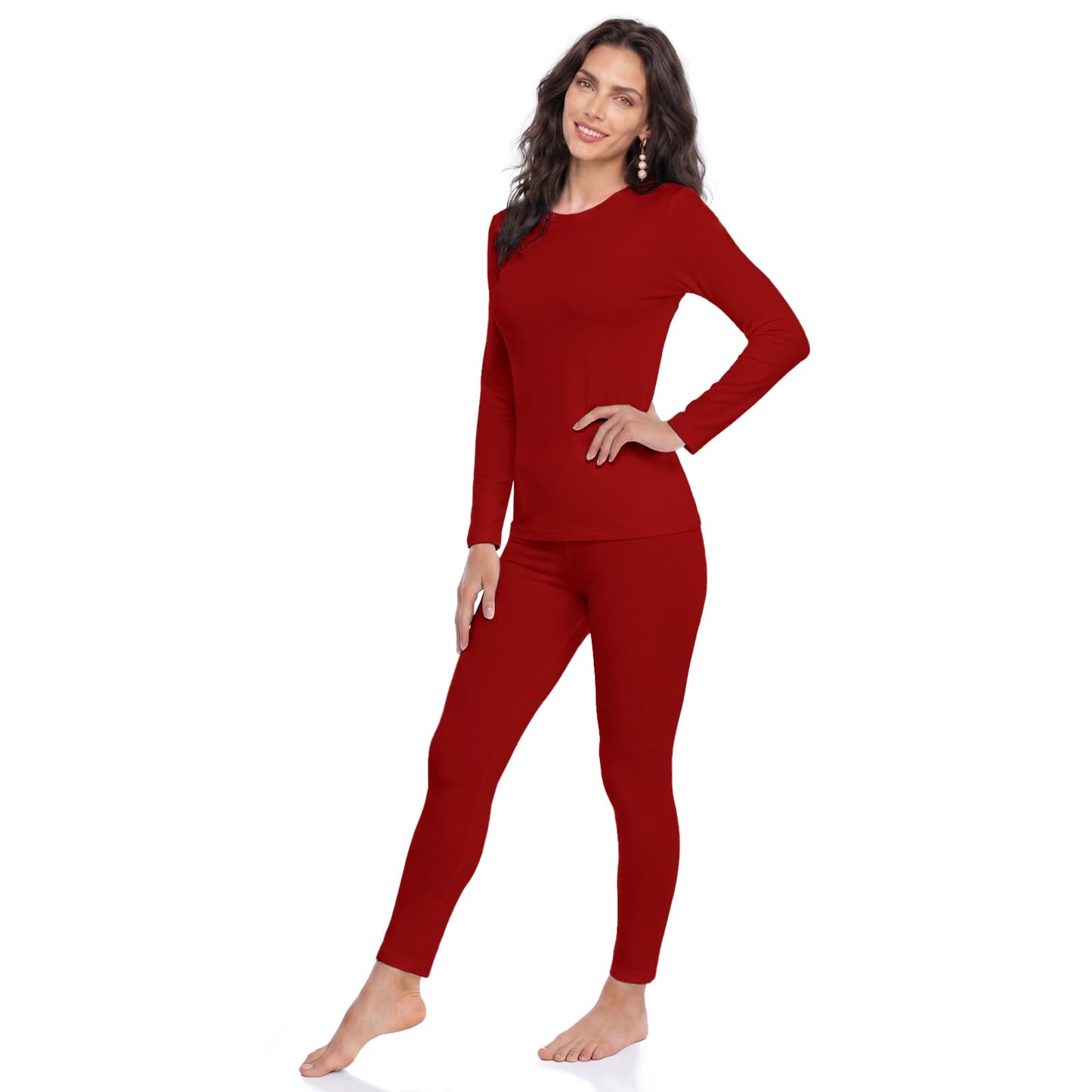 WEERTI Thermal Underwear for Women Long Johns with Fleece Lined Base Layer Women Cold Weather Top Bottom-Red XXL
