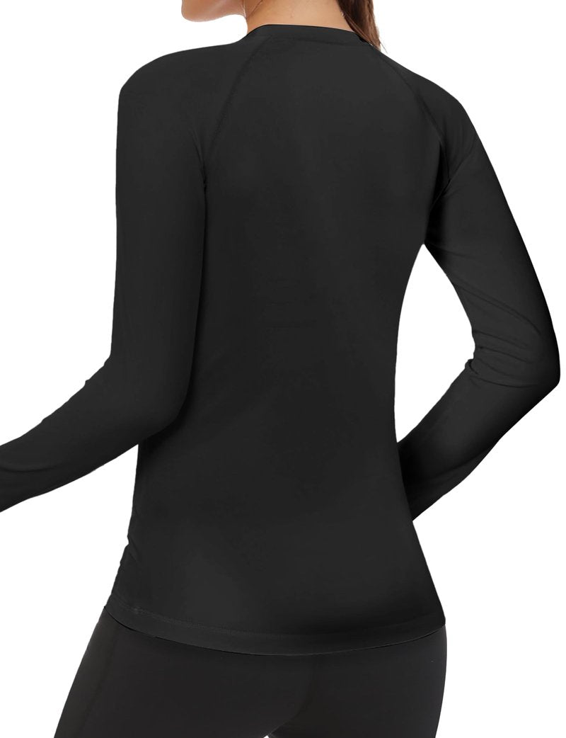 Rash Guard for Women UPF50+ Sun Shirt, Long Sleeve UV Protection Shirts Women Quick Dry Workout Shirts Hiking Swimming Tops (Large, Black)