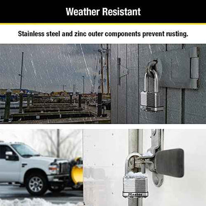 Master Lock M5XTLF Magnum Heavy Duty Outdoor Padlock with Key, 2 Pack Keyed-Alike Silver