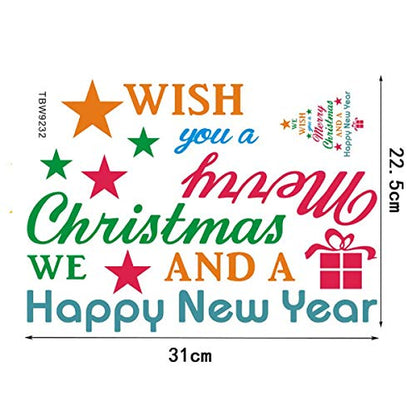 Christmas Tree Letters Wall Decal Wall Art Sticker, Peel and Stick Removable Christmas and New Year Wishes Tree Words Letters Wall Print Stickers Pictures for Door and Window Refrigerator Living room.