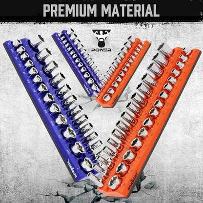 HORUSDY 4-Piece Magnetic Socket Organizer Set, Holds 1/4" & 3/8" SAE & Metric Standard/Deep Sockets, Strong Rubberized Magnetic Base, Durable Plastic Socket Holder for Toolbox & Workbench