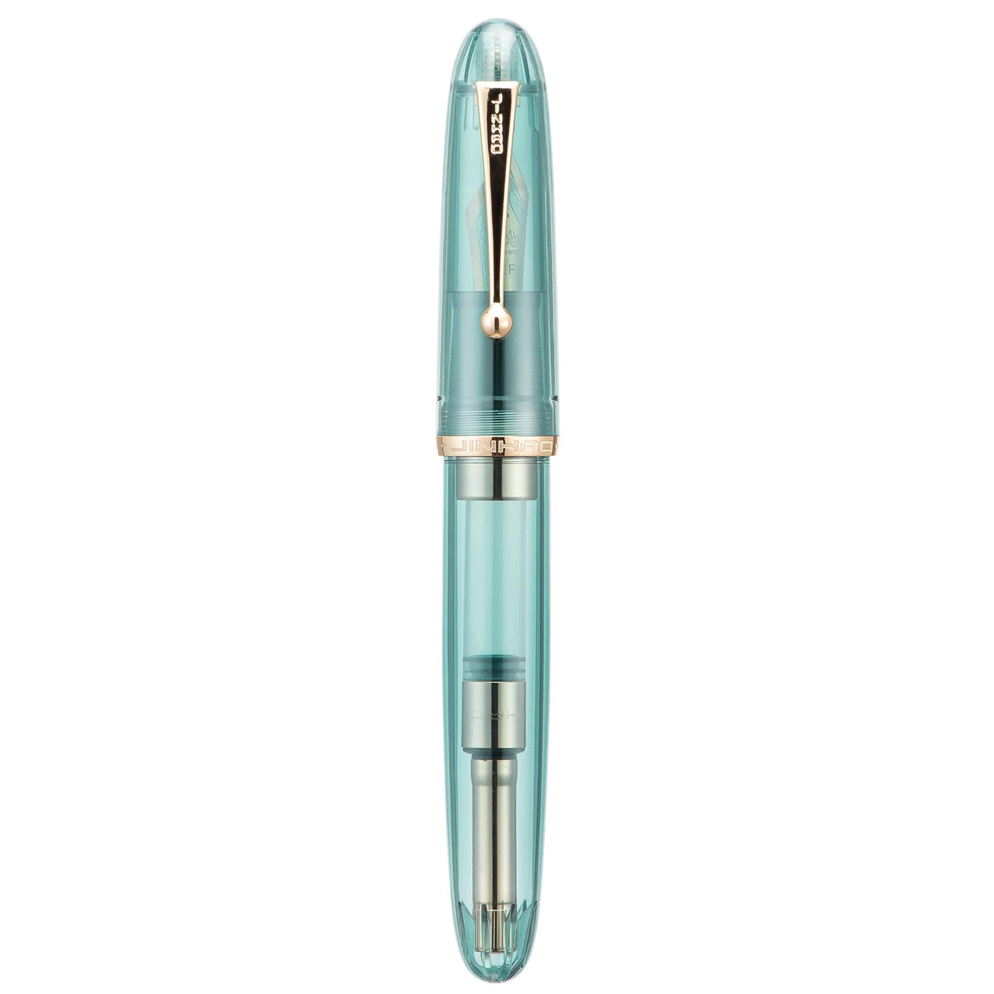 Jinhao 9019 Fountain Pen Dadao Series Transparent Blue Acrylic Gold Trim #8 Extra Fine Nib with Large Converter for Writing, Signature and Calligraphy