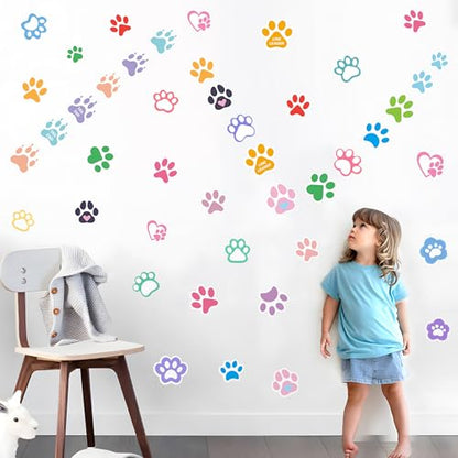 Large Paw Print Stickers 44 Pieces Glow in The Dark, Cute Dog and Cat Animals Art Wall Decals, Removable Luminous Footprint Nursery Bedroom Room Decor