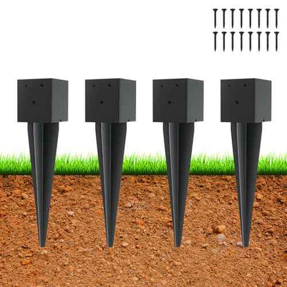 4 Pcs 4"x4" Fence Post Anchor Ground Spike,(Internal 3.6"x3.6"),Metal Post Stake Ground 16" with Black Powder-Coated,Fence Stakes Post Base for Deck,Fence,Porch,Railing,Mailbox