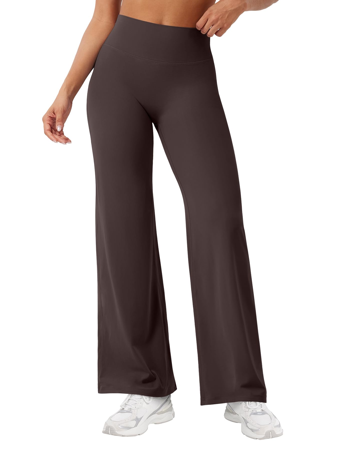 YEOREO Workout Leggings Womens No Front Seam Straight Leggings 29" High Waist Buttery Eddiy Gym Yoga Pants Dark Brown S