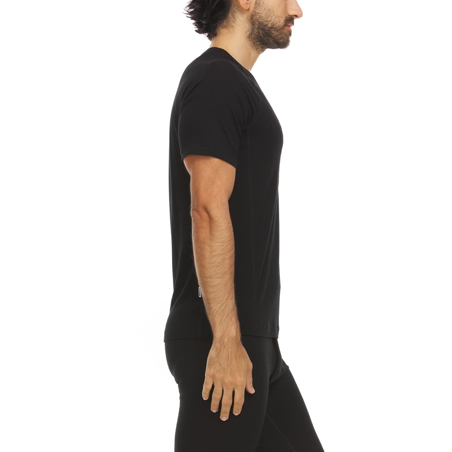 Merino Wool Woolverino Men’s Micro V-Neck T-Shirt - Moisture Wicking - Black - Medium