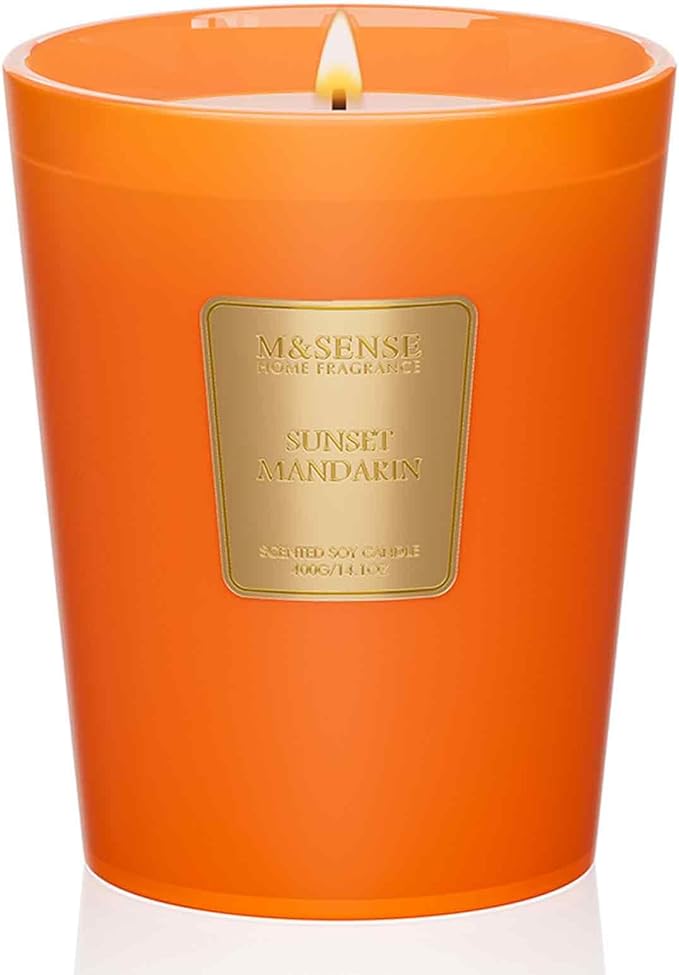 M&SENSE Sunset Mandarin Scented Natural Soy Wax Candle, 14.1oz 60 Hours Long Lasting Slow Burning Candles for Home Decor, Aromatherapy Candle for Stress Relief