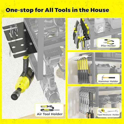 KAFAHOM Power Tool Organizer-8 Drill Holder Wall Mount£¬Tool Organizer and Storage rack for Garage Organization£¬ Heavy Duty Metal Tool Shelf with Air tool/Screwdriver/Hammer/Plier Holder
