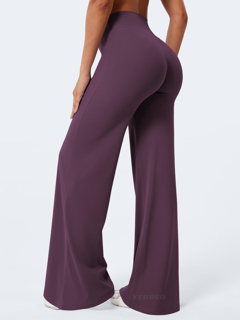 YEOREO Workout Leggings Womens No Front Seam Straight Leggings 35" High Waist Buttery Eddiy Gym Yoga Pants Black Berry Purple S
