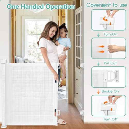 55 inch Retractable Baby Gates, EZIGO Extra Wide Baby Gate for Large Opening Extra Long Mesh Gate for Kids or Pet Dog Gate Child Safety Gate for Stairs Hallways Doorway Indoor Outdoor, White