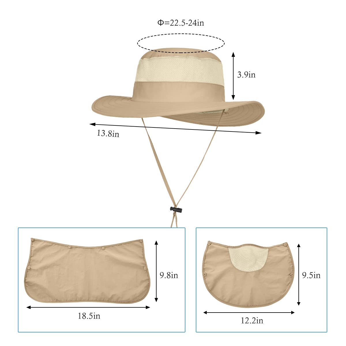 3 Pack Mens Outdoor Wide Brim Fishing Hat,UPF 50+ Sun Protection Cap with Face Neck Flap for Hiking & Garden