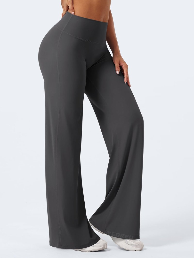 YEOREO Workout Leggings Womens No Front Seam Straight Leggings 33" High Waist Buttery Eddiy Gym Yoga Pants Dark Gray S