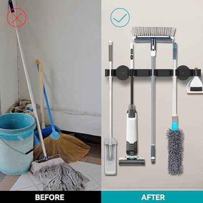 Magnetic Mop Broom Holder, Strong Non Slip Magnetic Broom Mop Hanger, Heavy Duty Magnetic Hooks For Hanging Shovel Rake Tools, Wall Mounted Utility Storage Magnet Rack (5 Rack)