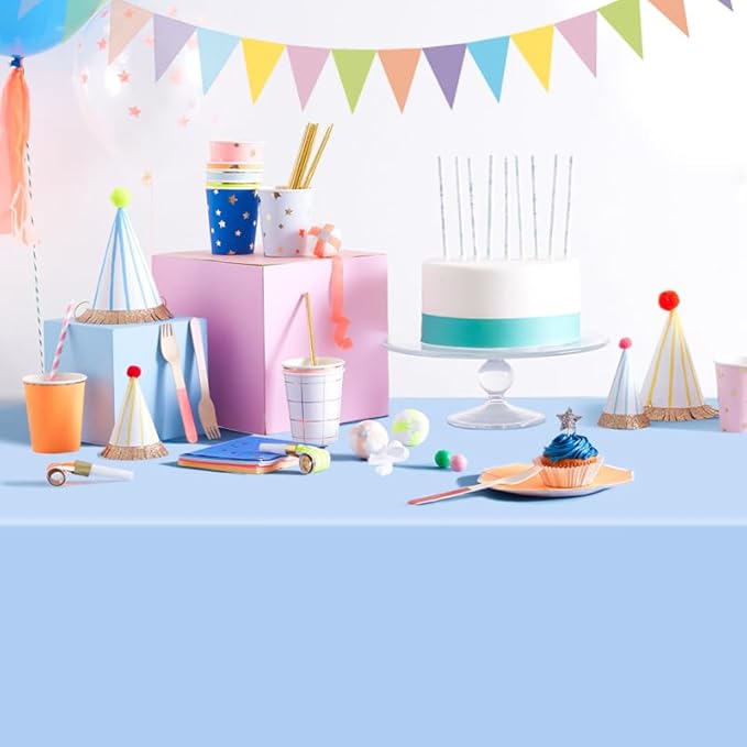 12 Packs Pastel Rainbow Tablecloths Pastel Color Disposable Plastic Table Cloth 54 x 108 Inch Waterproof Table Covers for Ice Cream Party Baby Shower Wedding Baby Birthday Parties Decorations