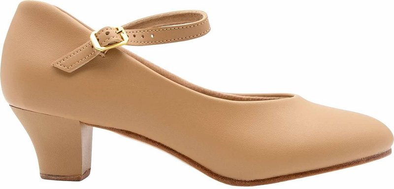Linodes PU Leather Ankle Strap Character Shoe 1.55'' Dance Shoes for Women-Brown-8.5M-UPD