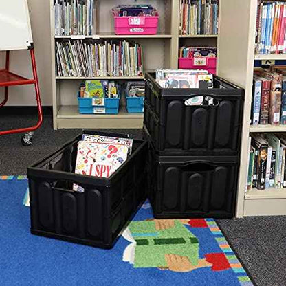 Pearington Collapsible Storage Bins, Stackable Containers for School, Work, Home Organization, 3-Pack