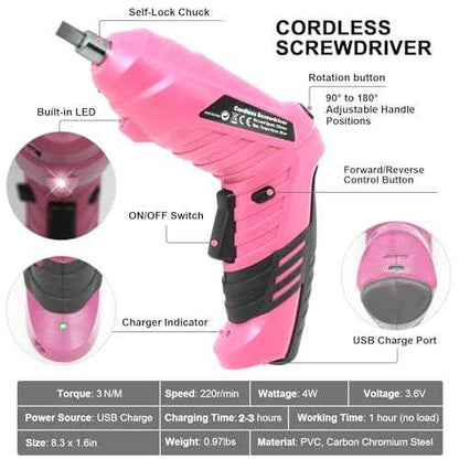 Cordless Electric Screwdriver, 3.6V Rechargeable Power Screwdriver with 47 pcs Accessories, usb charging, 3Nm Screw Gun, mini Carrying screwdriver set ?with LED Light Electric Power Drill Set